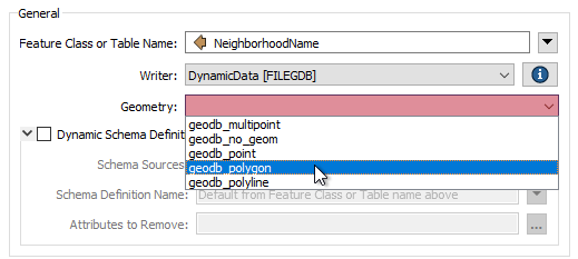 Defining geometry on a writer feature type